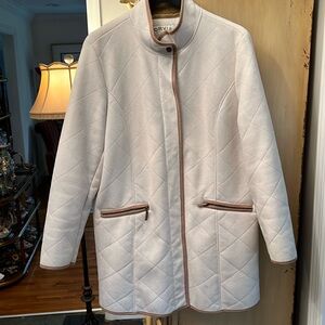 Off white suede mid length jacket with  faux fur lining by or is